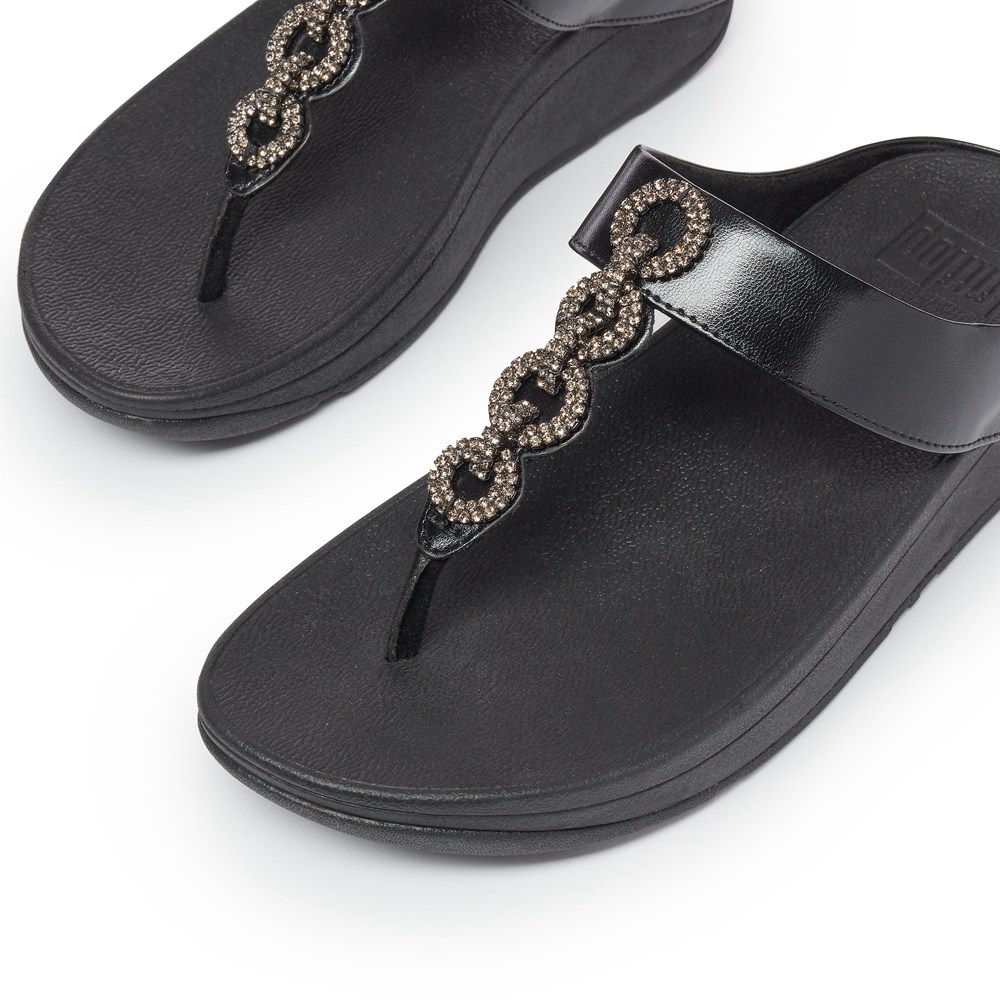 Fitflop Womens Sandals Black - Fino Sparkle Toe-post - YG4376085